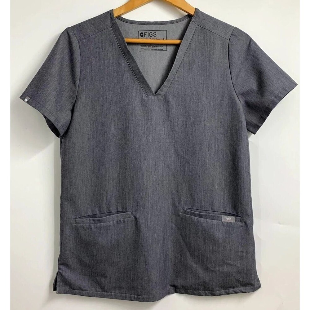 Figs Nursing Scrub Casma Top Pocket Logo women's S PO#1601 V-neck Gray Graphite